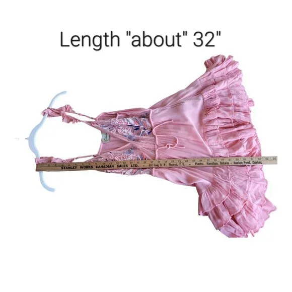 Romantic Pink Anthropologie Cleobella Lace Tiered Mini Dress XS Blush Chic Boho - Picture 7 of 10